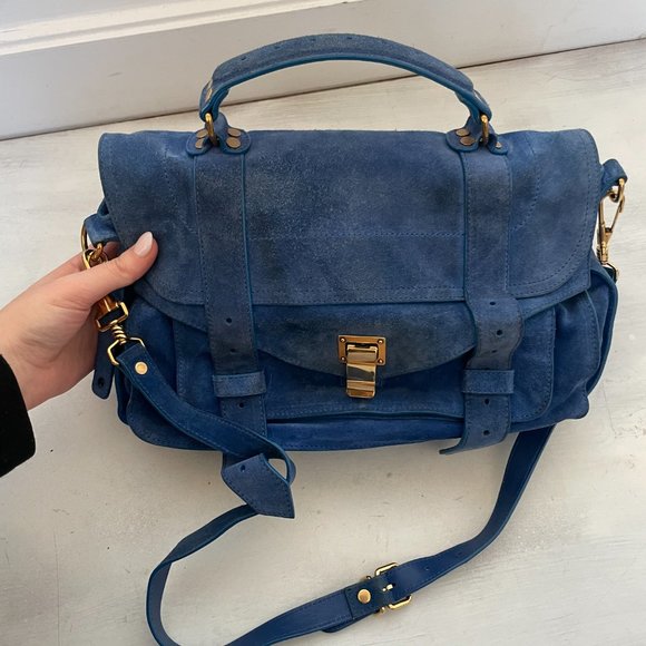 Proenza Schouler PS1 Blue Suede Satchel Bag Envelope Flap With Buckle - Picture 2 of 16